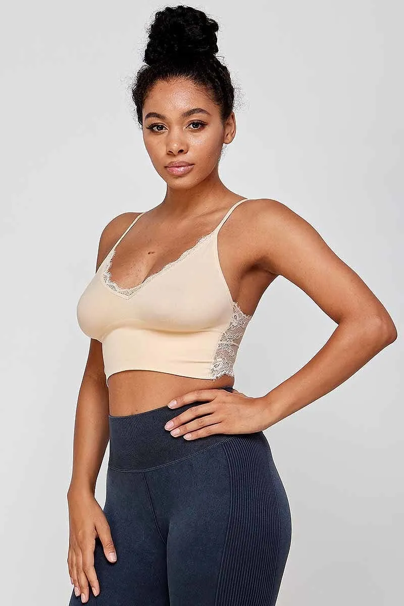 lace back sleeveless cropped seamless bra