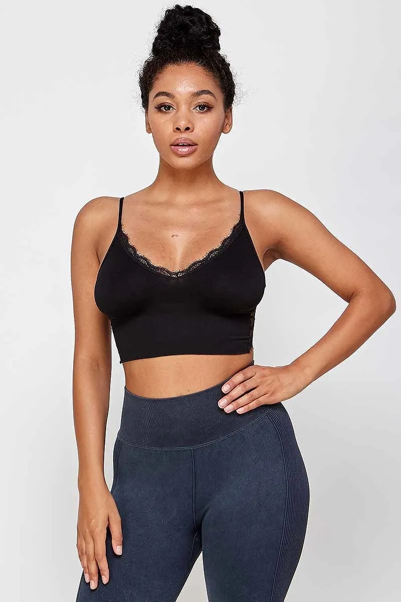 lace back sleeveless cropped seamless bra