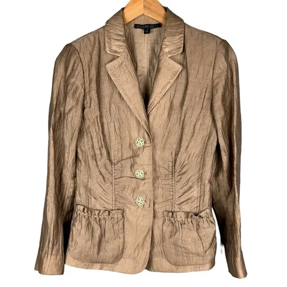 Lafayette 148 Beige Linen and Silk Blazer Jacket Size 2