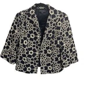Lafayette 148 Womens Embroidered Floral Cutout 3/4 Sleeve Navy Blue Blazer 12