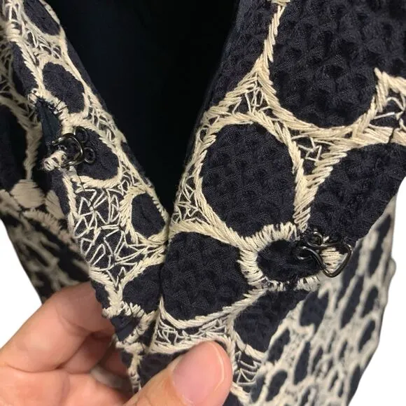 Lafayette 148 Womens Embroidered Floral Cutout 3/4 Sleeve Navy Blue Blazer 12