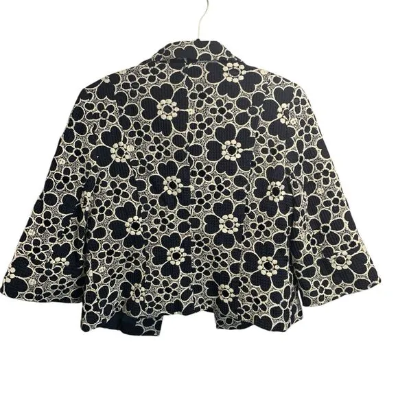 Lafayette 148 Womens Embroidered Floral Cutout 3/4 Sleeve Navy Blue Blazer 12