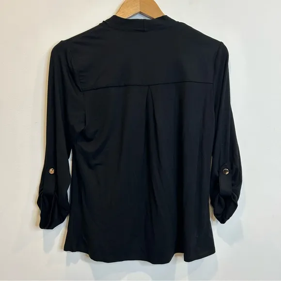 Laura Button Detail Cascade Detail Open Front Cardigan Sweater Black