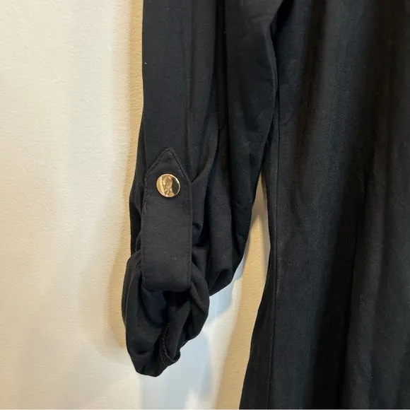 Laura Button Detail Cascade Detail Open Front Cardigan Sweater Black