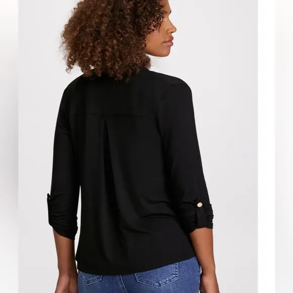 Laura Button Detail Cascade Detail Open Front Cardigan Sweater Black