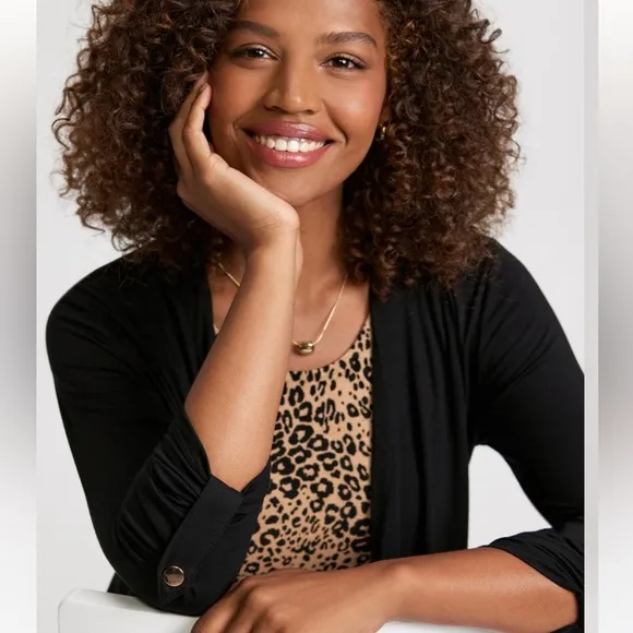 Laura Button Detail Cascade Detail Open Front Cardigan Sweater Black