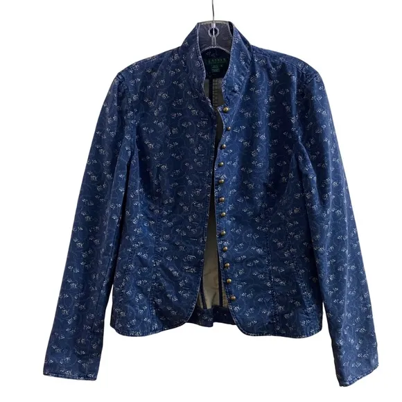 Lauren Ralph Lauren Blue Denim Floral Jean Jacket Blazer Western Size Medium
