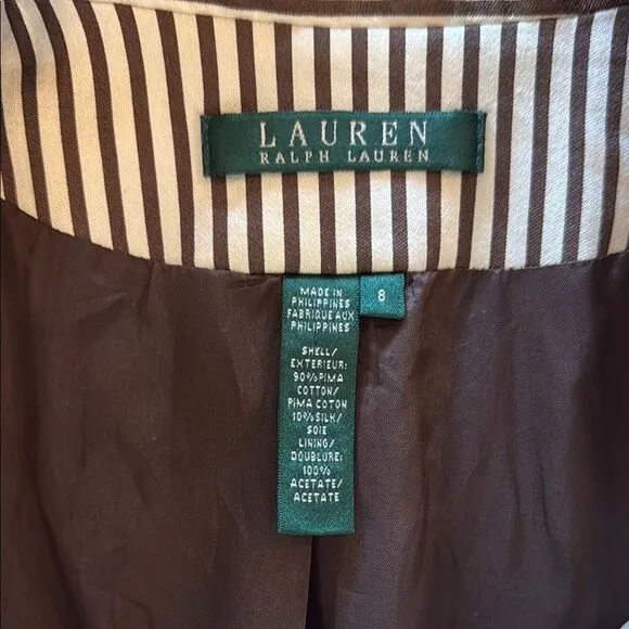 Lauren Ralph Lauren Brown and Cream Striped Women's Jacket button closure size 8