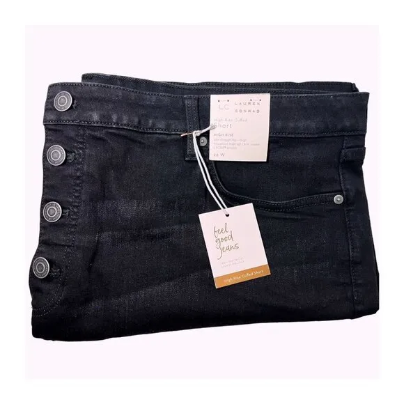 LC Lauren Conrad Womens Black High Rise Button Fly Jean Shorts Plus Sz 26W NWT