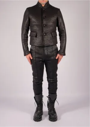 Leather Effect Mao Collar Blazer