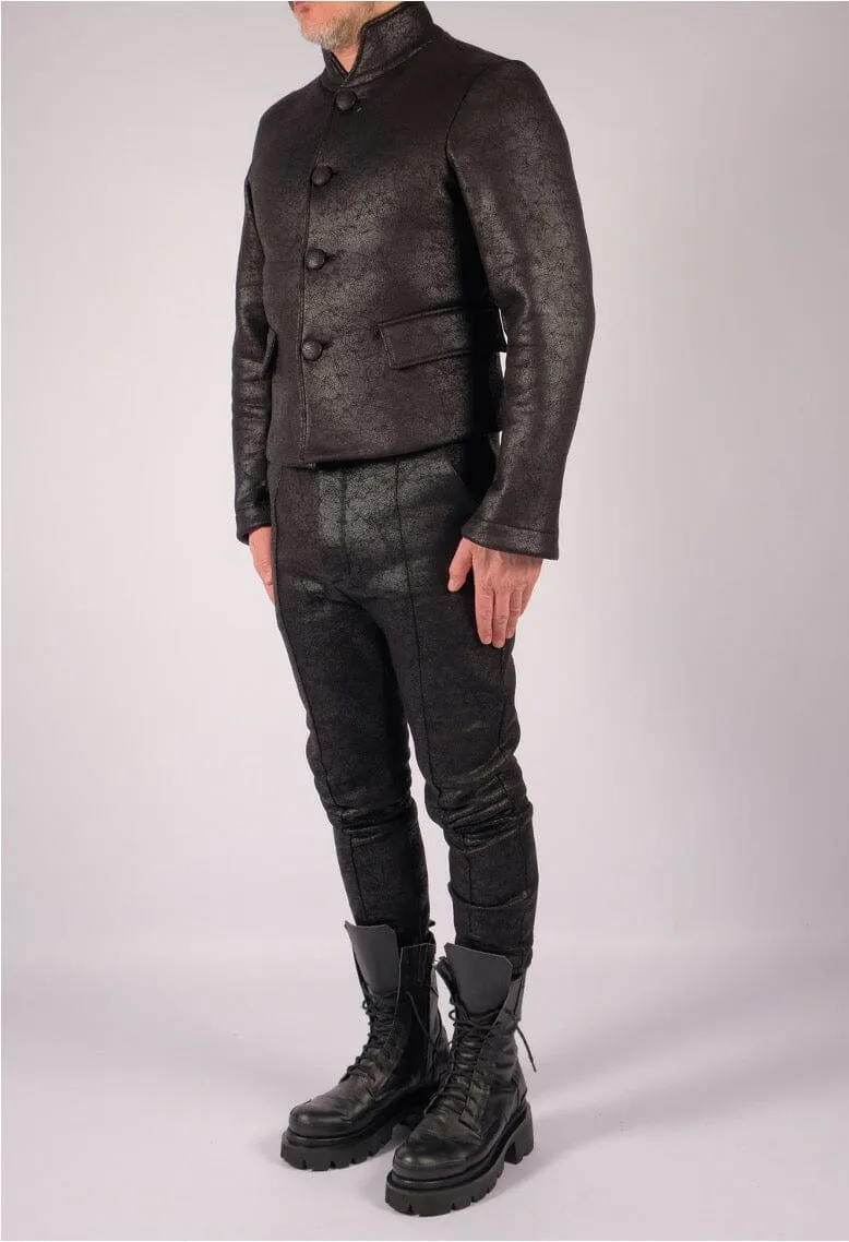 Leather Effect Mao Collar Blazer
