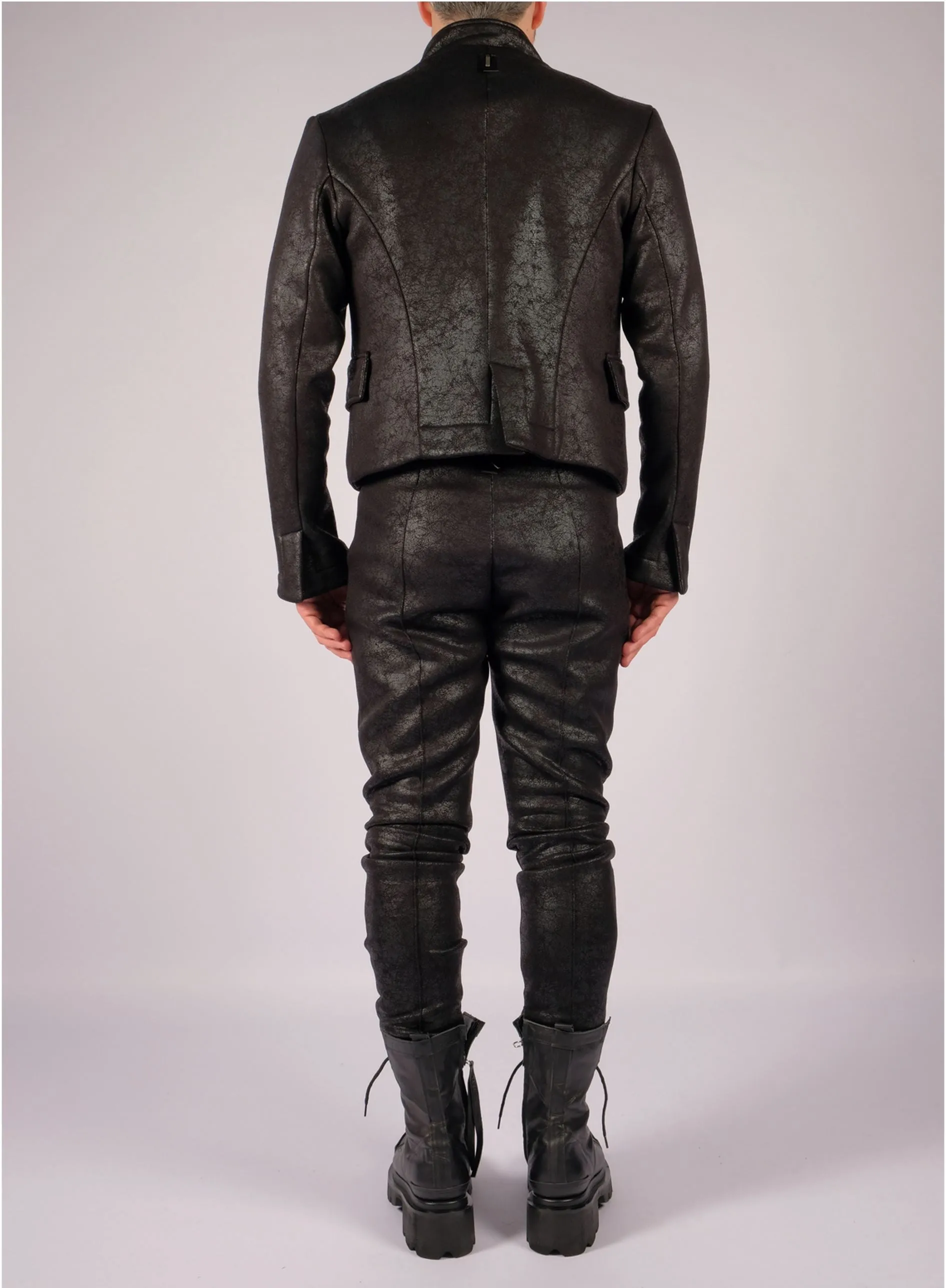 Leather Effect Mao Collar Blazer