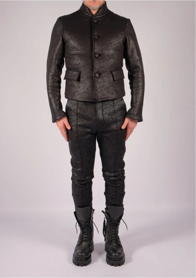 Leather Effect Mao Collar Blazer