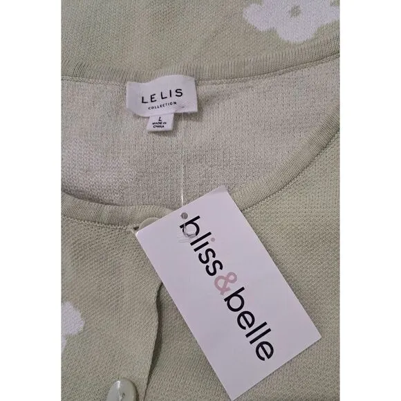 LELIS Womens Large SAGE GREEN EVERYDAY Cardigan Sweater Semi- Cropped Cotton