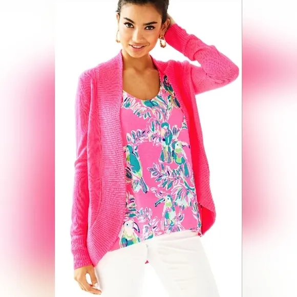 Lilly Pulitzer Amalie Open Front Knit Cardigan in Dragon Fruit Pink Sz Small