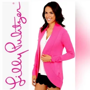 Lilly Pulitzer Amalie Open Front Knit Cardigan in Dragon Fruit Pink Sz Small