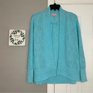 Lilly Pulitzer Aqua Blue Isle Open Front Cardigan Small Women’s Sweater Knit