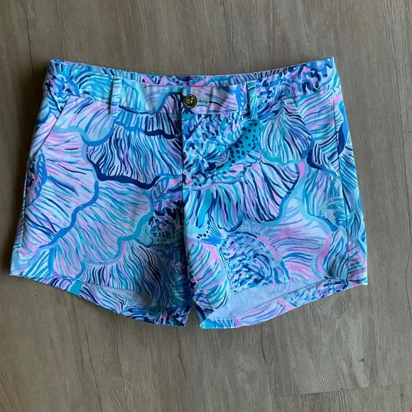 LILLY PULITZER Callahan Stretch Shorts Bermuda Blue Fishful Thinking preppy sz 4