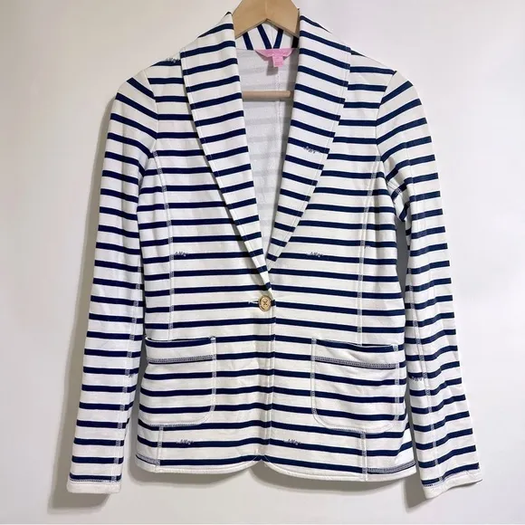 Lilly Pulitzer Mindy Blazer Navy white Striped nautical cotton cardigan XS