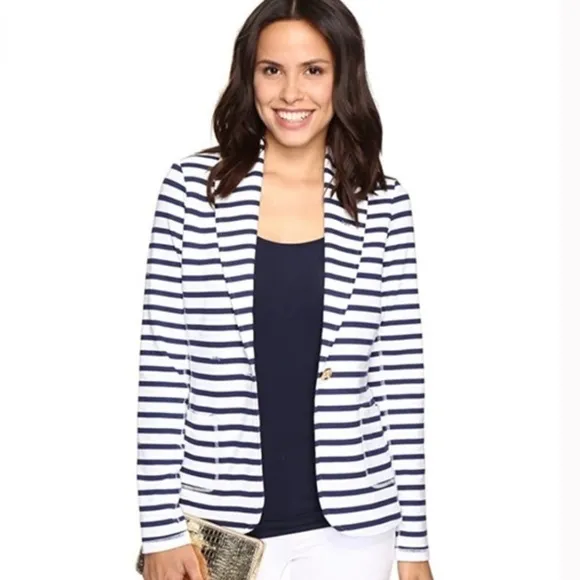 Lilly Pulitzer Mindy Blazer Navy white Striped nautical cotton cardigan XS