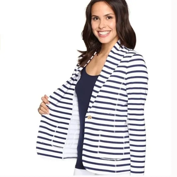 Lilly Pulitzer Mindy Blazer Navy white Striped nautical cotton cardigan XS