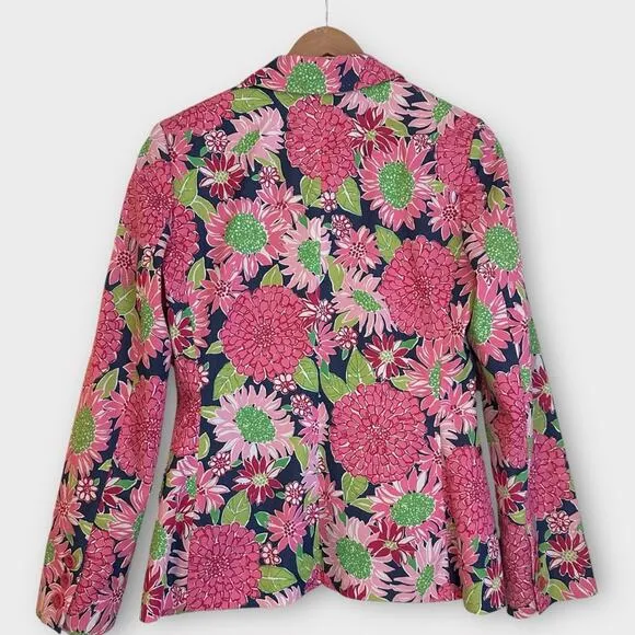 Lilly Pulitzer Pink Floral Cotton Blend Blazer 10