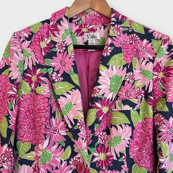 Lilly Pulitzer Pink Floral Cotton Blend Blazer 10