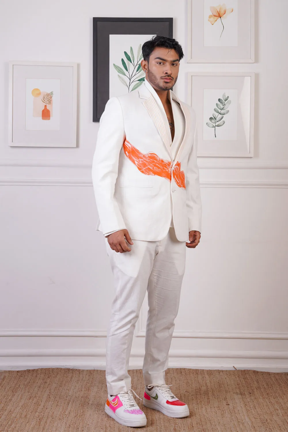 Linen Hand Painted Blazer Set