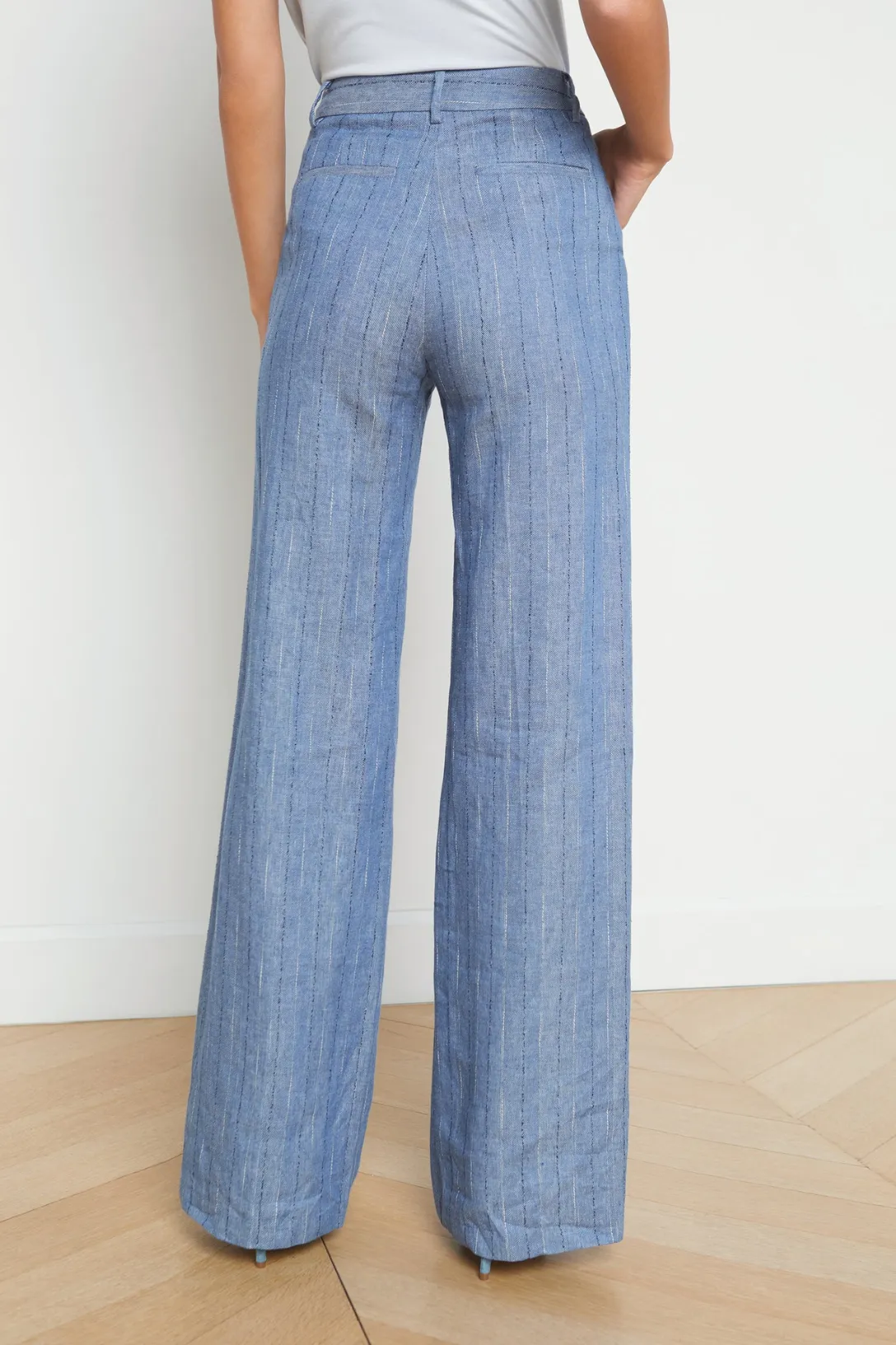 Livvy Straight Leg Trouser | Slate Blue Pinstripe