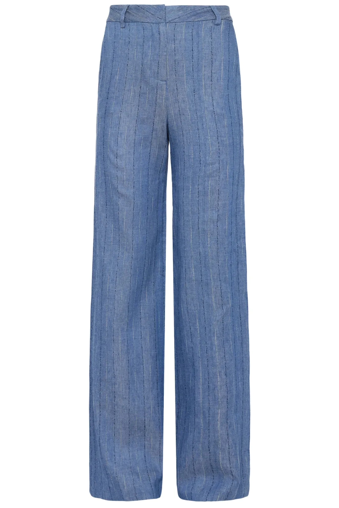 Livvy Straight Leg Trouser | Slate Blue Pinstripe