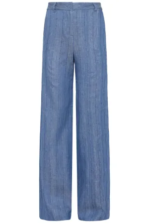 Livvy Straight Leg Trouser | Slate Blue Pinstripe