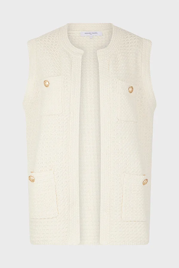 LIZZIE LONG TWEED-EFFECT CROCHET SLEEVELESS CARDIGAN