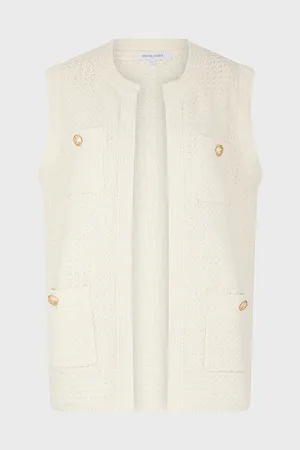 LIZZIE LONG TWEED-EFFECT CROCHET SLEEVELESS CARDIGAN
