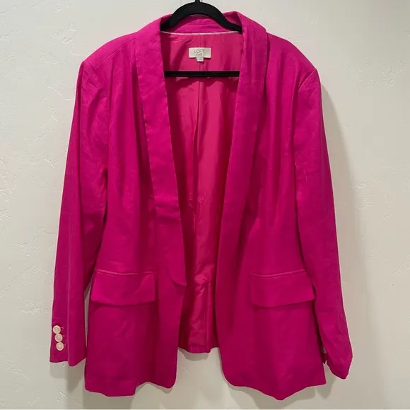 Loft Plus Women's 22 Shawl Collar Blazer Hot Pink Open Front