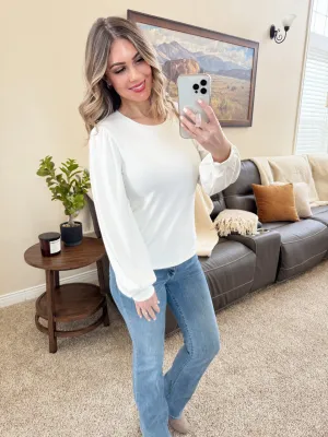Long Sleeve Shirt with Puff Sleeve Detail in Ivory