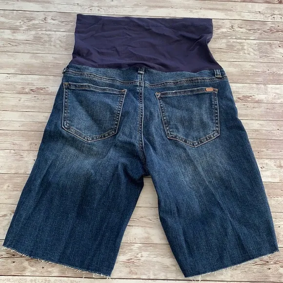 LPinkBlush Blue Distressed Maternity Full Panel Bermuda Raw Hem Shorts