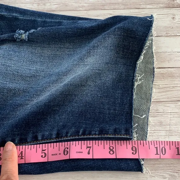 LPinkBlush Blue Distressed Maternity Full Panel Bermuda Raw Hem Shorts
