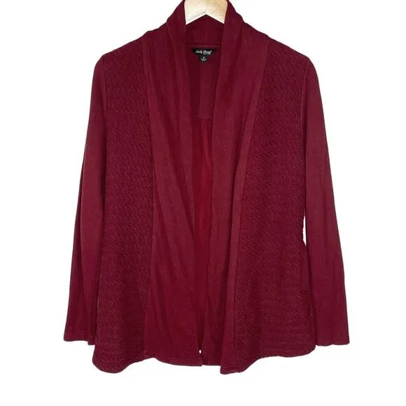 LUCKY BRAND Women’s Crimson Red Mixed Sweater Knit Open Cardigan small