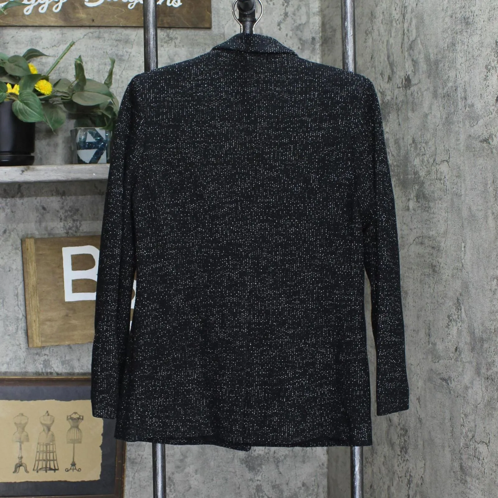 Lucky Brand Womens Textured 1 Button Knit Sweater Blazer Jacket Black / White M