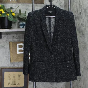 Lucky Brand Womens Textured 1 Button Knit Sweater Blazer Jacket Black / White M