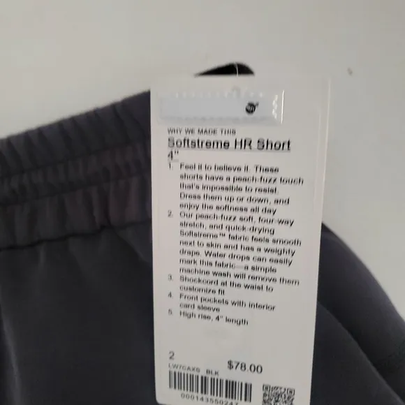 Lululemon Softstreme High-Rise Short 4&quot; NEW Size 2 black  price firm