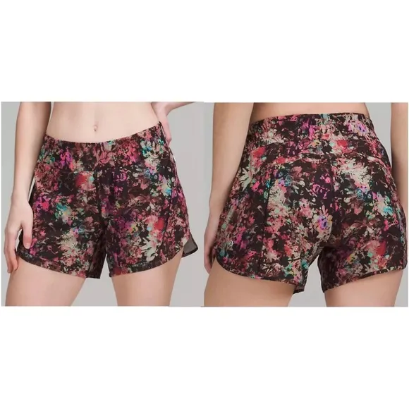 Lululemon Track That Mid-Rise Lined Short 5&quot; Stencil Blossom Multi Red 4 NEW