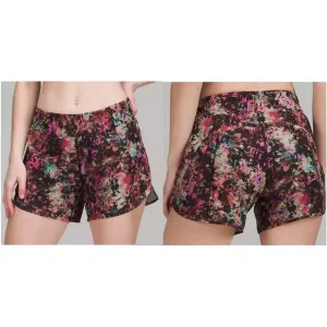 Lululemon Track That Mid-Rise Lined Short 5&quot; Stencil Blossom Multi Red 4 NEW