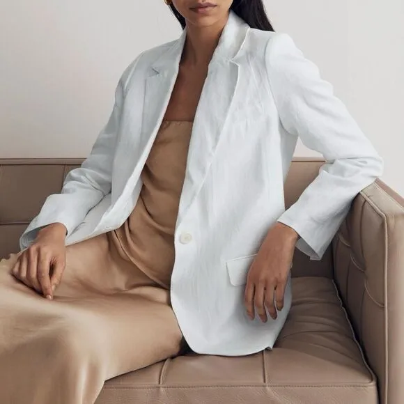 Madewell Blazer WMNS S White Linen The Larsen NJ530 Classic Single Button Long
