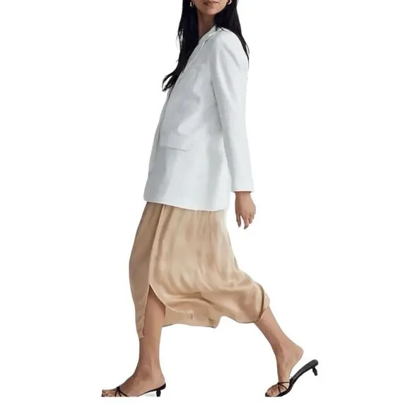 Madewell Blazer WMNS S White Linen The Larsen NJ530 Classic Single Button Long
