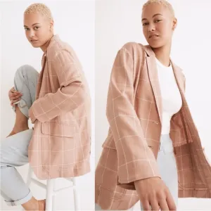 Madewell Breezewoven Larsen Blazer in Windowpane Sandstone Linen Size Small