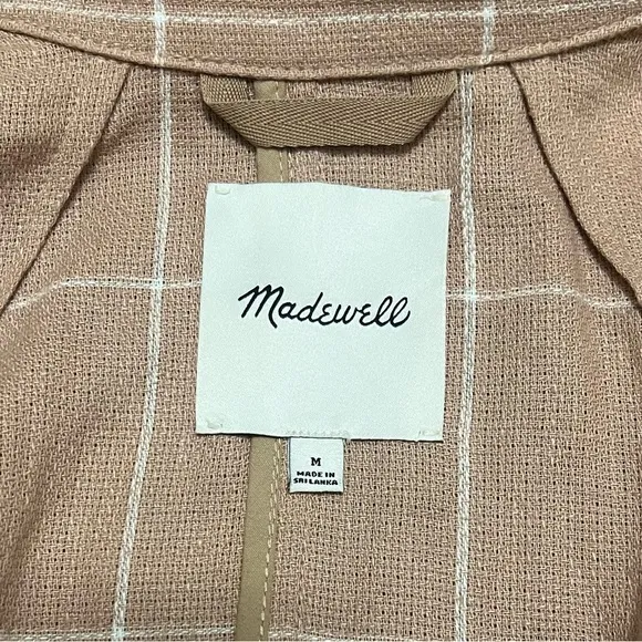 Madewell Breezewoven Larsen Blazer in Windowpane Sandstone Linen Size Small
