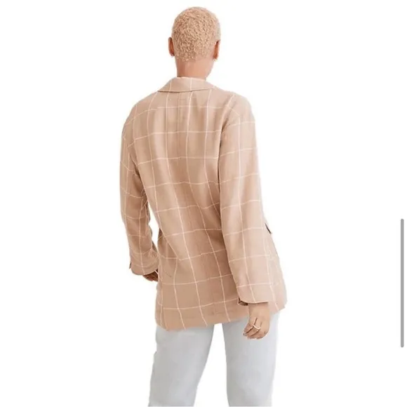 Madewell Breezewoven Larsen Blazer in Windowpane Sandstone Linen Size Small