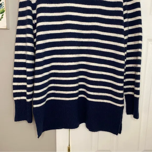 Madewell Cozy Short Walker Striped Cardigan Sweater Blue White Small Wool Alpaca