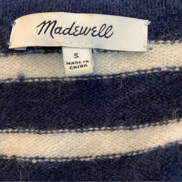 Madewell Cozy Short Walker Striped Cardigan Sweater Blue White Small Wool Alpaca